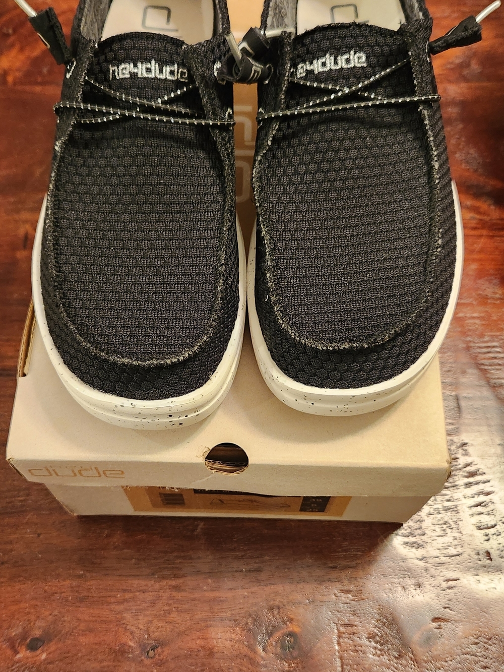Hey Dude WENDY RISE Black Knit Slip-On Loafers with White Speckled Sole